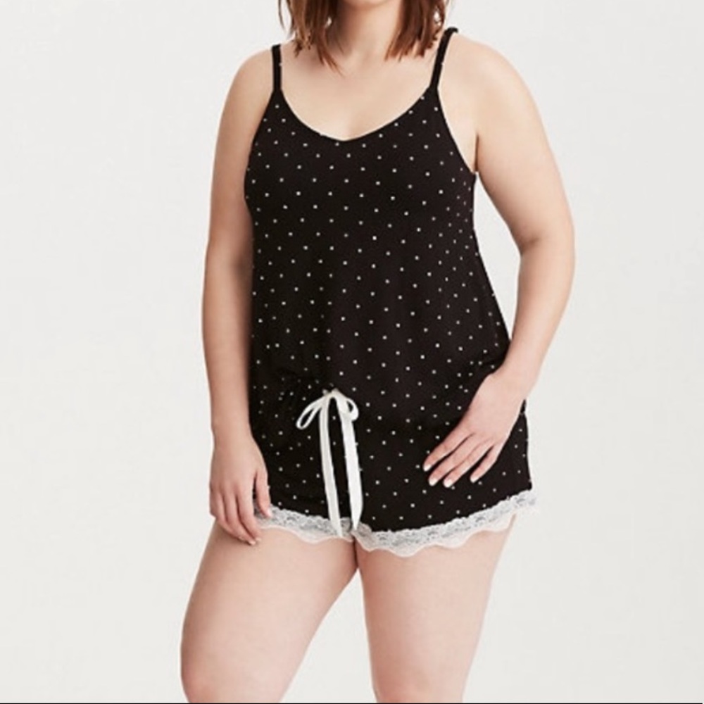 Torrid Black White Polka Dot Lace Trim Ribbon Tie Shorts 3
